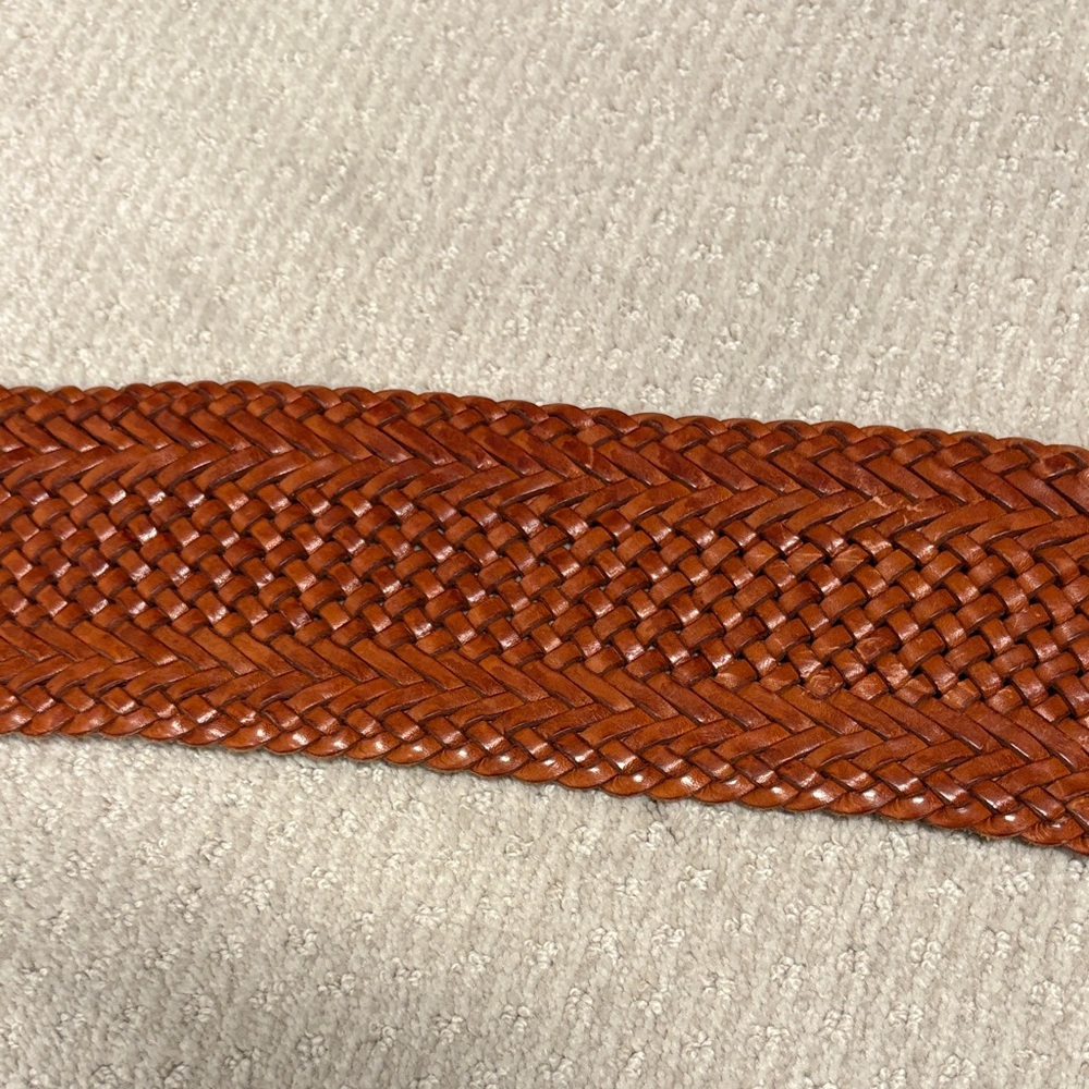 Ralph Lauren Woven Brown Leather Belt with Decorative Silver-Tone Buckle - Picture 5 of 5